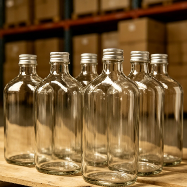 350ml Flat Clear Reusable Glass Wine Bottle for Liquor and Kitchen Storage