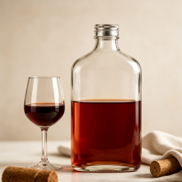 350ml Flat Clear Reusable Glass Wine Bottle for Liquor and Kitchen Storage