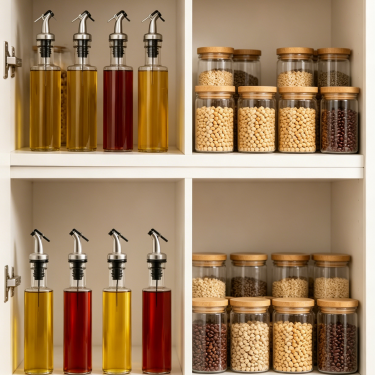 300ml Durable Glass Oil Bottle Leak-Proof Pour Control Seasoning Bottle Kitchen Storage Tabletop Condiment Jar