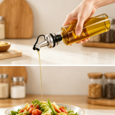 300ml Durable Glass Oil Bottle Leak-Proof Pour Control Seasoning Bottle Kitchen Storage Tabletop Condiment Jar