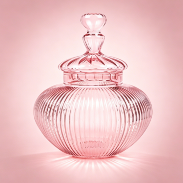Luxury Pink Ribbed Glass Storage Jar with Decorative Lid Elegant Candy Cookie Jewelry Container for Home Kitchen Decoration