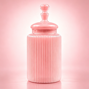Luxury Pink Ribbed Glass Storage Jar with Lid Decorative Candy Cookie Tea Container Elegant Kitchen Counter Organizer