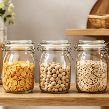 Premium Airtight Glass Storage Jar with Clamp Lid Clear Food Container for Kitchen Pantry Coffee Tea Snacks Storage