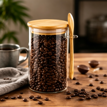 Premium Glass Food Storage Jar with Bamboo Lid Airtight Kitchen Container for Coffee Tea Snacks Candy Dry Food Storage