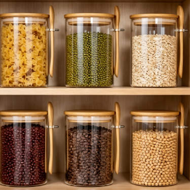 Premium Glass Food Storage Jar with Bamboo Lid Airtight Kitchen Container for Coffee Tea Snacks Candy Dry Food Storage