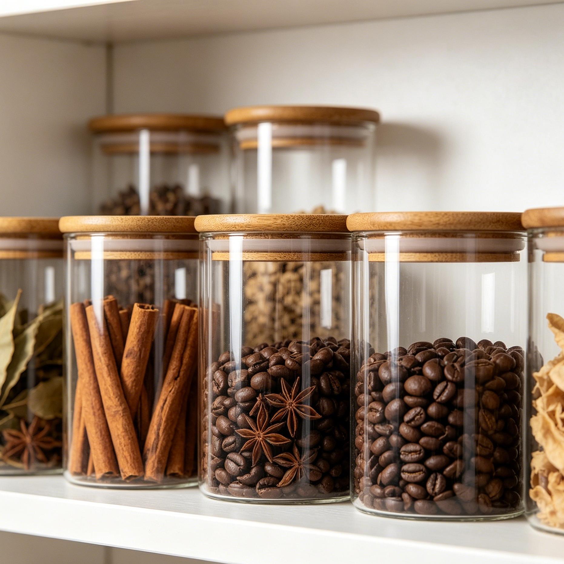 450ml Clear Glass Storage Jar with Wooden Lid Leakproof Heat Resistant Kitchen Container