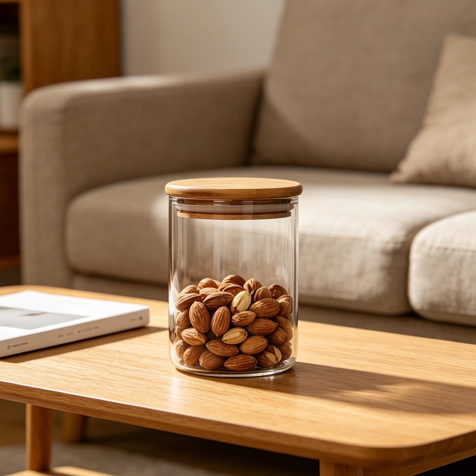 450ml Clear Glass Storage Jar with Wooden Lid Leakproof Heat Resistant Kitchen Container