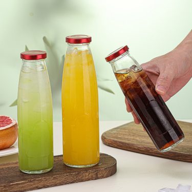 Wholesale glass apple orange juice bottle with sealed lid 200ml 275ml 350ml 500ml