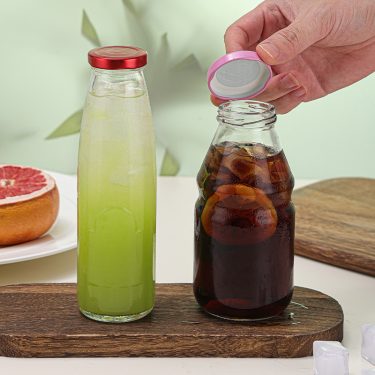 Wholesale glass apple orange juice bottle with sealed lid 200ml 275ml 350ml 500ml
