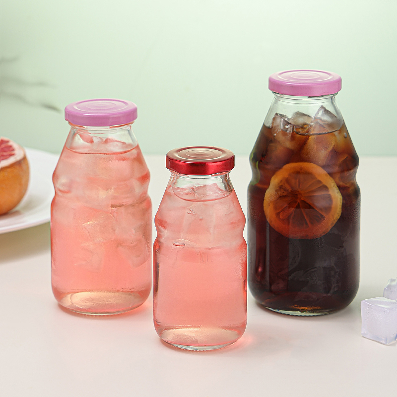 Wholesale glass apple orange juice bottle with sealed lid 200ml 275ml 350ml 500ml