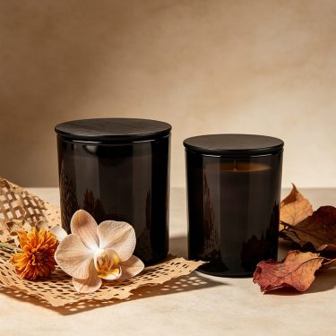 220ml 320ml custom black glass candle container candle jar with lid wholesale