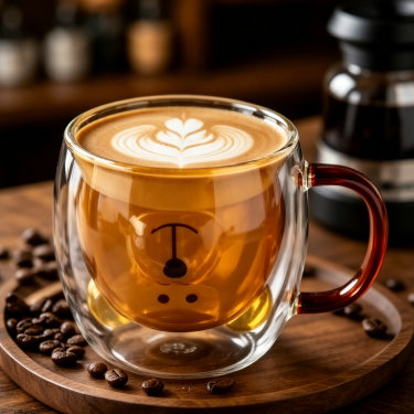 Blown Double Wall Amber Glass Coffee Mug Insulated Tea Cup with Handle for Home Office Café Use