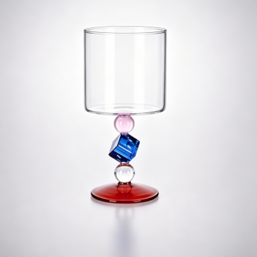 Hand Blown Artistic Glass Goblet Colorful Geometric Stem Wine Cocktail Cup for Home Bar Restaurant Decoration Use