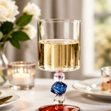 Hand Blown Artistic Glass Goblet Colorful Geometric Stem Wine Cocktail Cup for Home Bar Restaurant Decoration Use