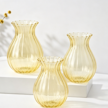 Blown Glass Vase Elegant Amber Decorative Flower Vase Modern Table Centerpiece Home Wedding Event Floral Display