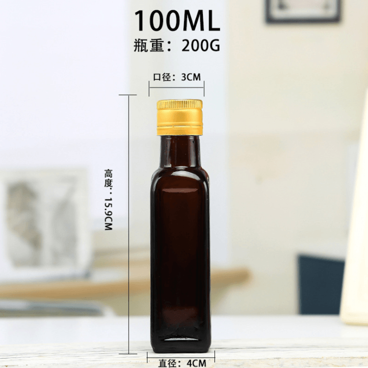 Bulk Small 100ml Empty Square Amber food grade Oil Olive Oil wine Glass Bottles