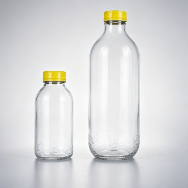 Clear Glass Beverage Bottle for Juice Milk Tea Water Cold Brew Drinks with Metal Cap Food Grade Packaging