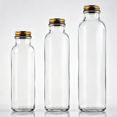 Premium Clear Glass Beverage Bottle with Metal Cap for Juice Tea Water Coffee Milk Packaging 250ml 390ml 500ml