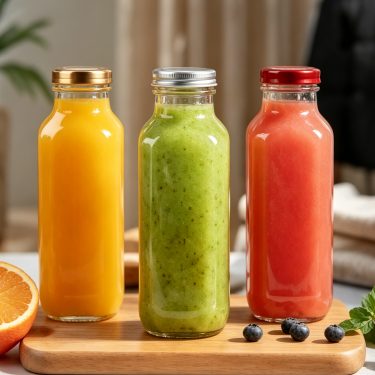 Premium Clear Glass Beverage Bottle with Metal Twist Cap Juice Milk Tea Water Packaging Container 250ml 350ml 500ml