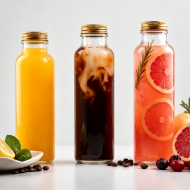 Premium Clear Glass Beverage Bottle with Metal Cap for Juice Tea Water Coffee Milk Packaging 250ml 390ml 500ml