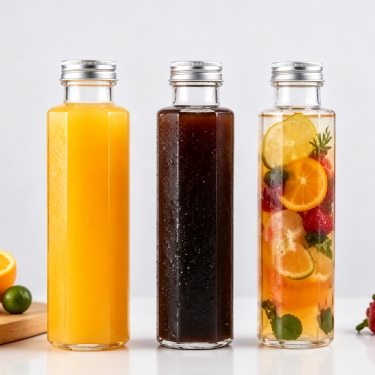 Premium Clear Glass Beverage Bottle with Screw Cap Reusable Juice Tea Water Coffee Packaging Container for Beverage Brands