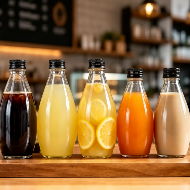 Premium Clear Glass Beverage Bottle Food Grade Juice Milk Tea Water Packaging Container Reusable Drink Bottle with Screw Neck