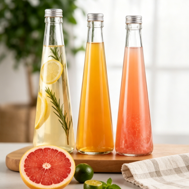 Premium Clear Glass Beverage Bottle for Juice Soda Sparkling Water Kombucha Tea Drinks Food Grade Packaging