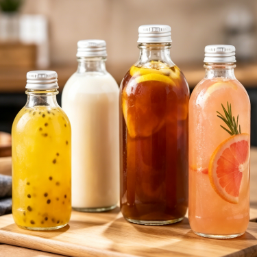 Premium Clear Glass Beverage Bottle Food Grade Juice Milk Tea Water Packaging Bottle with Aluminum Screw Cap