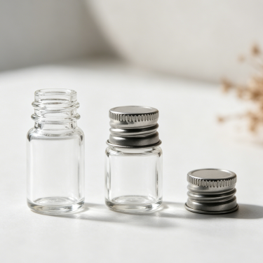 Clear Borosilicate Glass Mini Bottle with Aluminum Screw Cap 5ml 8ml Sample Container for Essential Oil Cosmetic Laboratory Use