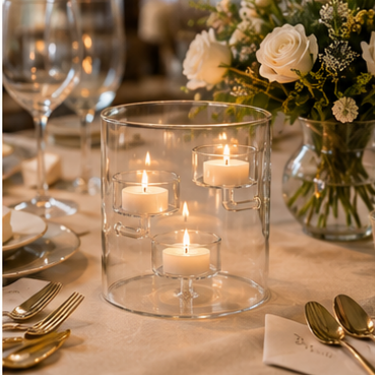 Clear Glass Hurricane Candle Holder Modern Triple Tealight Display Centerpiece for Wedding Home Table Decoration