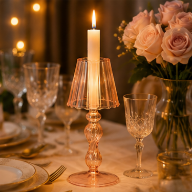Pink Glass Decorative Candle Holder Elegant Table Lamp Style Candlestick Stand for Wedding Home Party Decoration