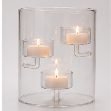 Clear Glass Hurricane Candle Holder Modern Triple Tealight Display Centerpiece for Wedding Home Table Decoration