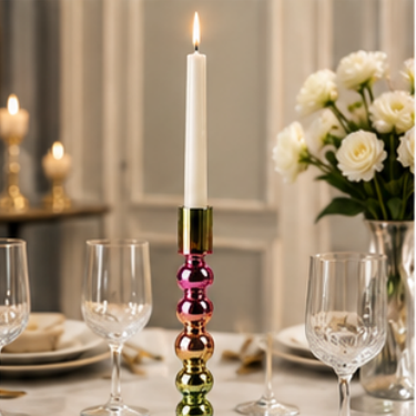 Luxury Rainbow Electroplated Glass Candle Holder Modern Decorative Taper Candle Stand for Wedding Dining Table Home Decor