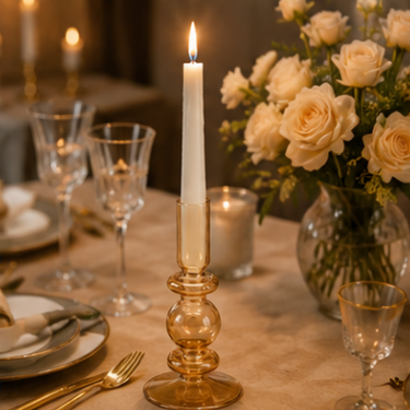 Elegant Amber Glass Taper Candle Holder Decorative Vintage Candlestick Stand for Wedding Dining Table Home Decoration