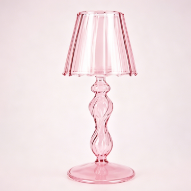 Pink Glass Decorative Candle Holder Elegant Table Lamp Style Candlestick Stand for Wedding Home Party Decoration