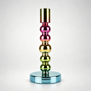 Luxury Rainbow Electroplated Glass Candle Holder Modern Decorative Taper Candle Stand for Wedding Dining Table Home Decor