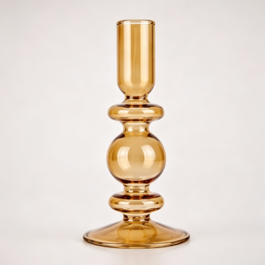 Elegant Amber Glass Taper Candle Holder Decorative Vintage Candlestick Stand for Wedding Dining Table Home Decoration