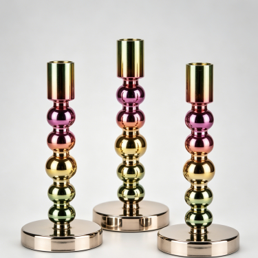 Luxury Rainbow Electroplated Glass Candle Holder Modern Decorative Taper Candle Stand for Wedding Dining Table Home Decor