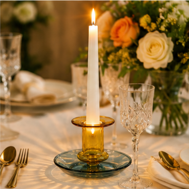 Decorative Colored Glass Candle Holder Modern Taper Candle Stand Elegant Table Centerpiece for Home Wedding Dining Decoration