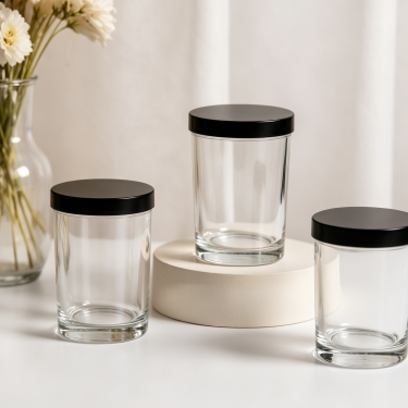 350ml Clear Glass Candle Jar with Black Lid Thick Base Reusable Empty Candle Container for Home Fragrance Aromatherapy