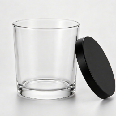 350ml Clear Glass Candle Jar with Black Lid Thick Base Reusable Empty Candle Container for Home Fragrance Aromatherapy