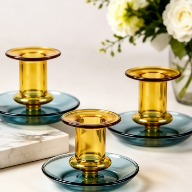 Decorative Colored Glass Candle Holder Modern Taper Candle Stand Elegant Table Centerpiece for Home Wedding Dining Decoration