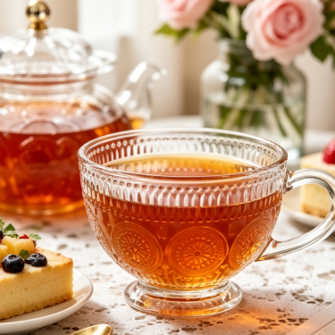 Vintage Embossed Glass Tea Cup Elegant Transparent Coffee Mug with Handle for Tea Latte Dessert Home Café Use