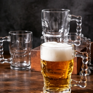 Heavy Duty Glass Beer Mug Large Capacity Drinking Tankard with Textured Handle for Beer Juice Water Bar Use
