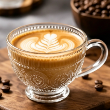 Vintage Embossed Glass Tea Cup Elegant Transparent Coffee Mug with Handle for Tea Latte Dessert Home Café Use