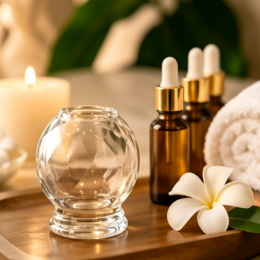 Premium Glass Cupping Jar Decorative Round Storage Container Clear Thick Wall Glass Vessel for Wellness Spa Display Use