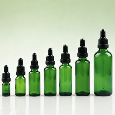 Green Glass Essential Oil Dropper Bottle Refillable Leakproof Serum Aromatherapy Cosmetic Packaging Container Set
