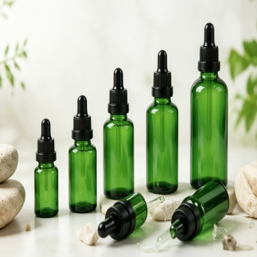 Green Glass Essential Oil Dropper Bottle Refillable Leakproof Serum Aromatherapy Cosmetic Packaging Container Set
