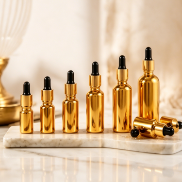 Gold Glass Essential Oil Dropper Bottle Refillable Leakproof Serum Cosmetic Packaging Container Set Luxury Design
