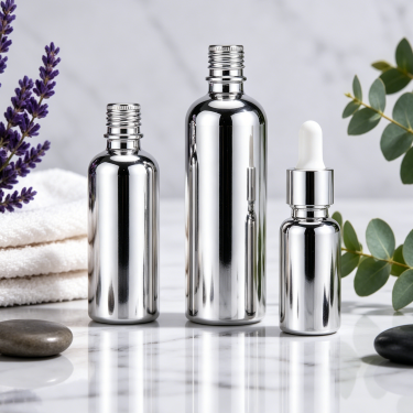 Premium Mirror Silver Electroplated Glass Essential Oil Bottle Vacuum Coated Cosmetic Serum Aromatherapy Packaging Container